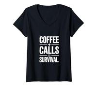 Women's Coffee Calls Survival Office Phone V-Neck T-Shirt