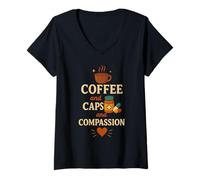 Womens Coffee Caps and Compassion Pharmacy Technician Nurse V-Neck T-Shirt