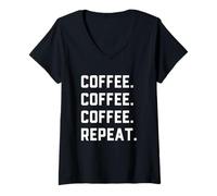 Womens Coffee Coffee Repeat Funny Caffeine Addicted Java Barista V-Neck T-Shirt