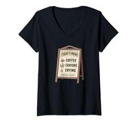Women's Coffee Crayons Crying - Vintage Diner Chalkboard Menu Sign V-Neck T-Shirt