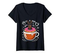 Women's Coffee Doberman Pinscher Donut Dobbie V-Neck T-Shirt