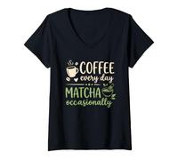 Women's Coffee Every Day Matcha Occasionally Retro Typography V-Neck T-Shirt