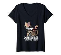 Women's Coffee First Cat Cuddles Second Morning V-Neck T-Shirt