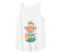 Womens Coffee First Then Surf Cute Surfboard Wave Beach Ocean Lover Tank Top