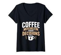 Women's Coffee Fueling Good Decisions Funny Graphic V-Neck T-Shirt