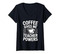 Women's Coffee Gives Me Teacher Power V-Neck T-Shirt