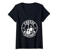 Women's Coffee Guitar Badge V-Neck T-Shirt