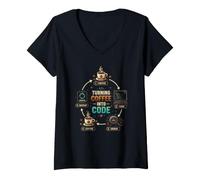 Women's Coffee Into Code Programmer Geek V-Neck T-Shirt
