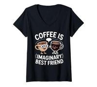 Womens Coffee is Imaginary Best Friend Caffeine Comfort - V-Neck T-Shirt