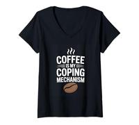 Women's Coffee is My Coping Mechanism Caffeine Humor Saying V-Neck T-Shirt