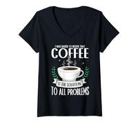 Women's Coffee is the Solution to All Problems Barista Caffeine V-Neck T-Shirt