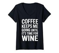 Womens Coffee Keeps Me Going Until It's Time for Wine - V-Neck T-Shirt