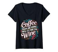 Womens Coffee Keeps Me Going Until It's Time for Wine |- V-Neck T-Shirt