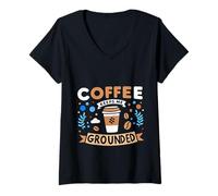 Womens Coffee Keeps Me Grounded Morning Necessities Caffeine ||- V-Neck T-Shirt