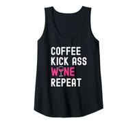 Womens Coffee Kick Ass Wine Repeat Women Moms Funny Wine Drinking Tank Top