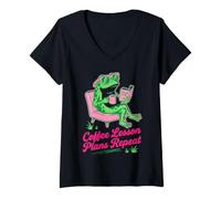 Women's Coffee Lesson Plans Repeat Funny Teacher Frog V-Neck T-Shirt