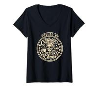Women's Coffee Lover Moms are Fueled by Caffeine and Total Chaos V-Neck T-Shirt