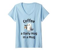 Womens Coffee Lovers Daily Hug in A Mug Tired Looking Seagull V-Neck T-Shirt