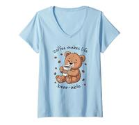 Womens Coffee Makes Life Bear-able Cute Bear Gift V-Neck T-Shirt