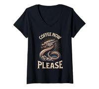Women's Coffee Now Please Dragon V-Neck T-Shirt
