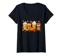 Womens Coffee Pumpkin Latte Spice Coffee Love Fall Season Halloween V-Neck T-Shirt
