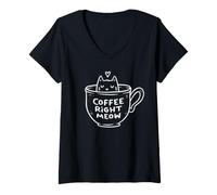 Women's Coffee Right Meow Cute Minimalist Kitty in Cafe Cup EduEly V-Neck T-Shirt