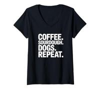 Women's Coffee Sourdough Dogs Repeat - Bread Lover V-Neck T-Shirt