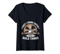Womens Coffee Then I Build Things Carpenter Builder Woodworking V-Neck T-Shirt