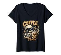 Women's Coffee Till I'm Dead Skeleton Caffeine Humor V-Neck T-Shirt