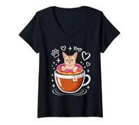 Women's Coffee Tonkinese Cat Tonks Donut V-Neck T-Shirt