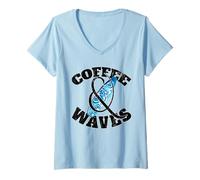 Women's Coffee & Waves for Wave Wind Surfing Board Sports Surfer V-Neck T-Shirt