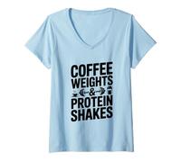 Womens Coffee Weights and Protein Shakes Gym Motivation V-Neck T-Shirt