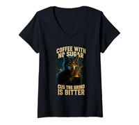 Womens Coffee with No Sugar Cus The Grind is Bitter Sigma Wolf V-Neck T-Shirt