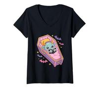 Womens Coffin Bed Monster Nap Halloween V-Neck T-Shirt