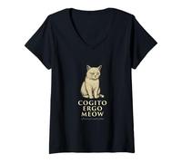 Womens Cogito Ergo Meow - Funny Philosophy Cat Design V-Neck T-Shirt