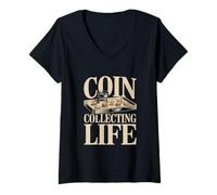 Women's Coin Collecting Life Numismatist Hobby Coins V-Neck T-Shirt