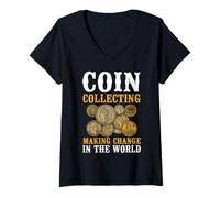 Womens Coin Collecting Making Change In The World Pun Hobby V-Neck T-Shirt