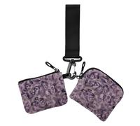 Women's Coin Pouches Card Holder Boho Floral Purple Minimalist Key Chain Wallet Change Purse with Keychain for Women Men 2 Pcs, boho floral purple, 4.13" x 3.51" & 4.13" x 4.13", Retro