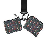 Women's Coin Pouches Card Holder, Card Organizer Purse | Minimalist, with Keychain, 2 Packs, Office Work, Nutcracker Soldier Floral Winter