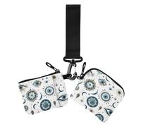 Women's Coin Pouches Card Holder Cartoonish Blue Evil Eyes Boho White Small Detachable Identity Card Protector with Keychain for Women Men 2 Pcs, cartoonish blue Evil eyes boho white, 4.13" x 3.51" &