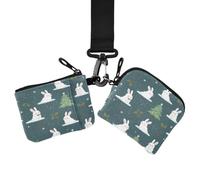 Women's Coin Pouches Card Holder, Credit Card Wallet Case | Slim Portable, with Zipper Pocket, 2 Packs, Grocery Shopping, Holly Snowflakes