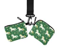 Women's Coin Pouches Card Holder, Money Organizers | Small Detachable, with Zipper Coin Pocket, 2 Packs, Travel, Green Star Pony Print