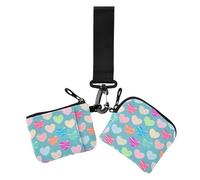 Women's Coin Pouches Card Holder Valentine's Day Colorful Broken Hearts Blue Cute Fashion Card Organizer Purse with Keychain for Men Women 2 Packs, Valentine's Day colorful broken hearts blue, 4.13" x