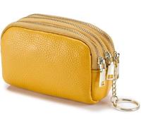 Women's Coin Purse Leather Mini Wallet Women's Leather Coin Bag Wallet Key Chain Mini Wallet(Bright Yellow)