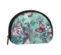 Women's Coin Purse Pouch Mint Green Butterfly Wallets,Mini Change Holder with Zipper,Coin Bag Shell Handbags for Gift