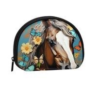 Women's Coin Purse Pouch,Shell Handbags for Women Wallet Mini Change Purse | Small Change Purse With Zipper,Coins Wallet A Horse With Flowers And Butterflies Credit Card Holder For Girls Gift