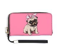 Women's Coin Purse Wallets Large Capacity Zipper Handbag Purse for Girls Ladies Compatible with Pink Headband Puppy Pug Wallet