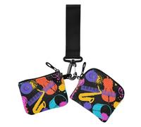 Women's Coin Purses Card Cases 1970s Disco Retro Grunge Graffiti Slim Detachable Zipper Wristlet Wallet with Zipper Pocket for Women Men 2 Packs, 1970S disco retro grunge graffiti35, 4.13" x 3.51" &