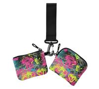 Women's Coin Purses Card Cases 1970s Disco Retro Grunge Graffiti Small Detachable Card Wallet Money Organizer with Keychain for Work Travel 2 Packs, 1970S disco retro grunge graffiti44, 4.13" x 3.51"