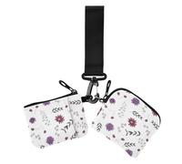 Women's Coin Purses Card Cases Autumn Purple Floral Minimalist Business Card Case Money Organizer with Keychain for Work Travel 2 Pcs, Autumn purple floral, 4.13" x 3.51" & 4.13" x 4.13", Retro